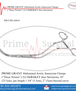 PRIME GRANT Abdominal Aortic Aneurysm Clamps (“Texas Twister”) 2x3 DeBAKEY Jaws Serrations
