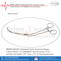 PRIME GRANT Abdominal Aortic Aneurysm Clamps (“Texas Twister”) 2x3 DeBAKEY Jaws Serrations