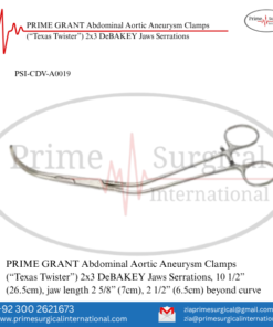 PRIME GRANT Abdominal Aortic Aneurysm Clamps (“Texas Twister”) 2x3 DeBAKEY Jaws Serrations