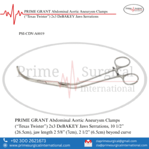 PRIME GRANT Abdominal Aortic Aneurysm Clamps (“Texas Twister”) 2x3 DeBAKEY Jaws Serrations