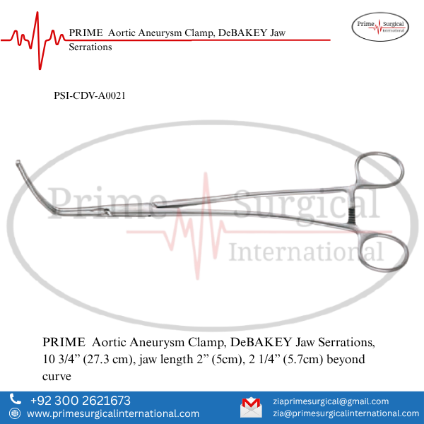 PRIME Aortic Aneurysm Clamp, DeBAKEY Jaw Serrations