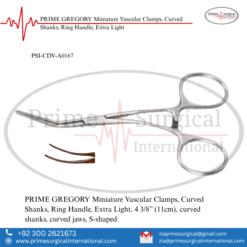 PRIME GREGORY Miniature Vascular Clamps, Curved Shanks, Ring Handle, Extra Light