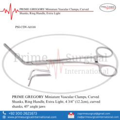 PRIME GREGORY Miniature Vascular Clamps, Curved Shanks, Ring Handle, Extra Light