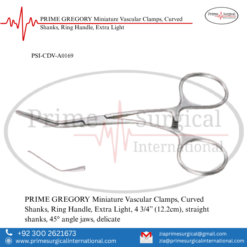 PRIME GREGORY Miniature Vascular Clamps, Curved Shanks, Ring Handle, Extra Light