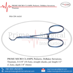 PRIME MICRO CLAMPS, Pediatric, DeBakey Serrations, Titanium