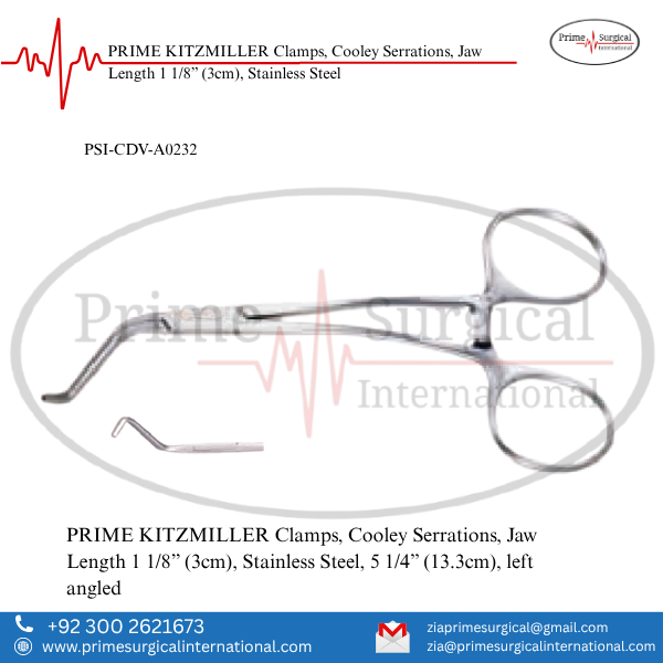 PRIME KITZMILLER Clamps, Cooley Serrations, Jaw Length 1 1/8” (3cm), Stainless Steel