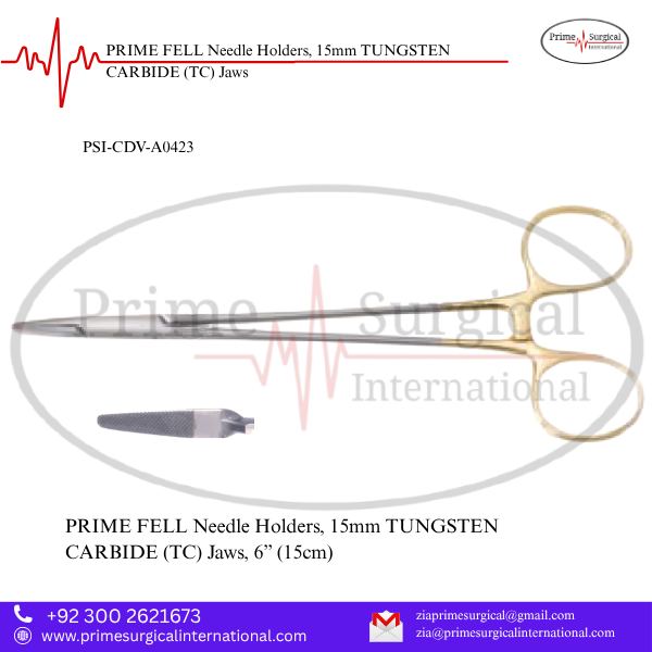 PRIME FELL Needle Holders, 15mm TUNGSTEN CARBIDE (TC) Jaws