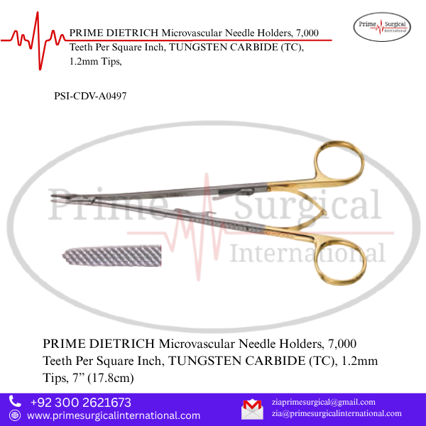 PRIME DIETRICH Microvascular Needle Holders, 7,000 Teeth Per Square Inch, TUNGSTEN CARBIDE (TC), 1.2mm Tips,