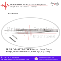 PRIME DeBAKEY-DIETRICH Coronary Artery Forceps, Straight, Micro Fine Serrations, 1.5mm Tips,