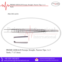 PRIME GERALD Forceps, Straight, Narrow Tips, 1 x 2 Teeth