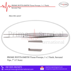 PRIME POTTS-SMITH Tissue Forceps, 1 x 2 Teeth, Serrated Tips