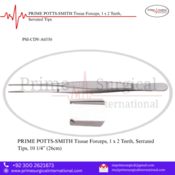 PRIME POTTS-SMITH Tissue Forceps, 1 x 2 Teeth, Serrated Tips