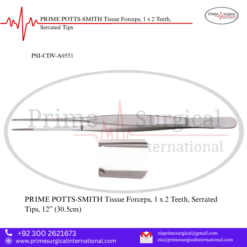 PRIME POTTS-SMITH Tissue Forceps, 1 x 2 Teeth, Serrated Tips