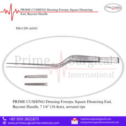 PRIME CUSHING Dressing Forceps, Square Dissecting End, Bayonet Handle