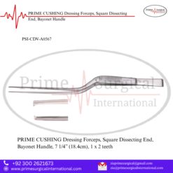 PRIME CUSHING Dressing Forceps, Square Dissecting End, Bayonet Handle