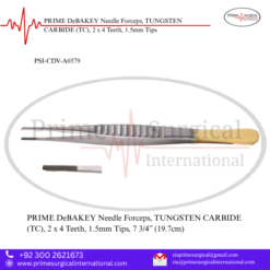 PRIME DeBAKEY Needle Forceps, TUNGSTEN CARBIDE (TC), 2 x 4 Teeth, 1.5mm Tips
