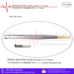 PRIME SKINNER Needle Forceps, 9” (22.9cm), TUNGSTEN CARBIDE (TC), 1 x 2 Teeth