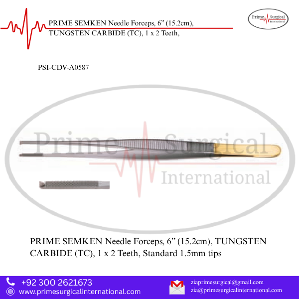 PRIME SEMKEN Needle Forceps, 6” (15.2cm), TUNGSTEN CARBIDE (TC), 1 x 2 Teeth,