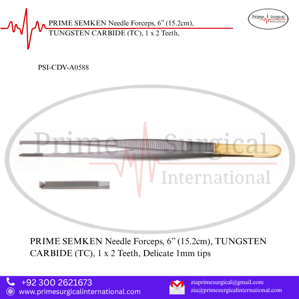 PRIME SEMKEN Needle Forceps, 6” (15.2cm), TUNGSTEN CARBIDE (TC), 1 x 2 Teeth,