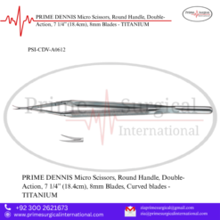 PRIME DENNIS Micro Scissors, Round Handle, Double-Action, 7 1/4” (18.4cm), 8mm Blades - TITANIUM