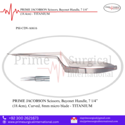 PRIME JACOBSON Scissors, Bayonet Handle, 7 1/4” (18.4cm) - TITANIUM