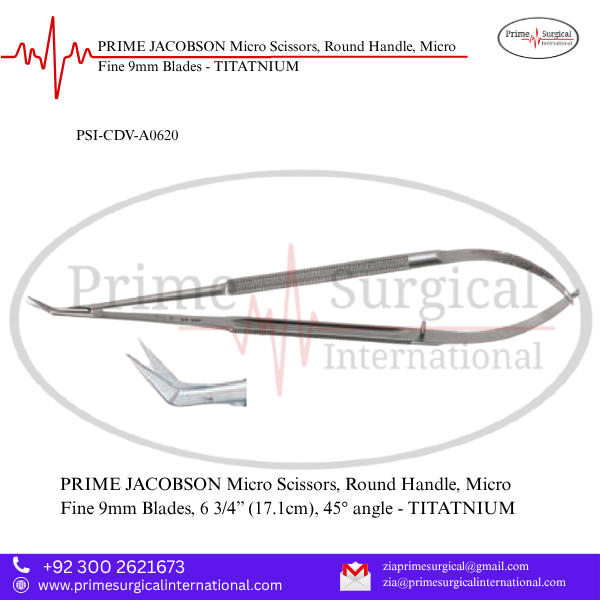 PRIME JACOBSON Micro Scissors, Round Handle, Micro Fine 9mm Blades - TITATNIUM