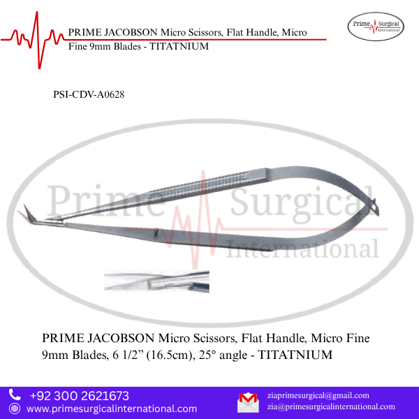 PRIME JACOBSON Micro Scissors, Flat Handle, Micro Fine 9mm Blades - TITATNIUM