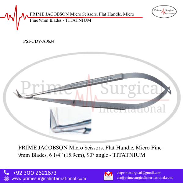 PRIME JACOBSON Micro Scissors, Flat Handle, Micro Fine 9mm Blades - TITATNIUM