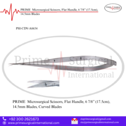PRIME  Microsurgical Scissors, Flat Handle, 6 7/8” (17.5cm), 14.5mm Blades