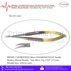 PRIME CASTROVIEJO Micro DIAMOND DUST Needle Holders, Round Handle, .7mm Micro Tip, 4 3/4” (12.1cm)