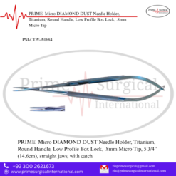 PRIME  Micro DIAMOND DUST Needle Holder, Titanium, Round Handle, Low Profile Box Lock, .8mm Micro Tip