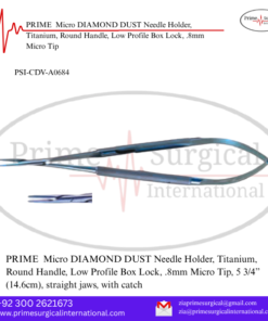 PRIME  Micro DIAMOND DUST Needle Holder, Titanium, Round Handle, Low Profile Box Lock, .8mm Micro Tip