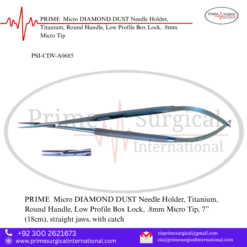 PRIME  Micro DIAMOND DUST Needle Holder, Titanium, Round Handle, Low Profile Box Lock, .8mm Micro Tip