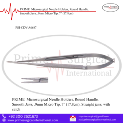 PRIME  Microsurgical Needle Holders, Round Handle, Smooth Jaws, .9mm Micro Tip, 7” (17.8cm)