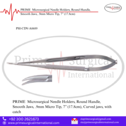 PRIME  Microsurgical Needle Holders, Round Handle, Smooth Jaws, .9mm Micro Tip, 7” (17.8cm)
