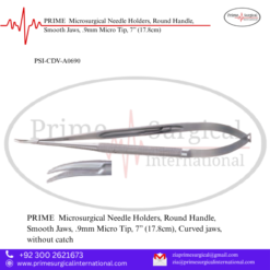 PRIME  Microsurgical Needle Holders, Round Handle, Smooth Jaws, .9mm Micro Tip, 7” (17.8cm)
