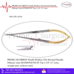 PRIME JACOBSON Needle Holders, Flat Serrated Handle, Delicate 1mm STARDUST Tip, 6 3/4” (17.1cm)