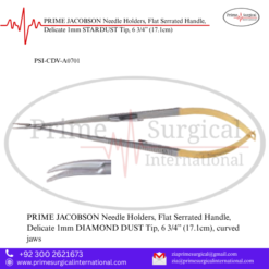 PRIME JACOBSON Needle Holders, Flat Serrated Handle, Delicate 1mm STARDUST Tip, 6 3/4” (17.1cm)