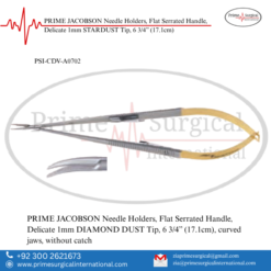 PRIME JACOBSON Needle Holders, Flat Serrated Handle, Delicate 1mm STARDUST Tip, 6 3/4” (17.1cm)