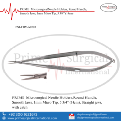PRIME  Microsurgical Needle Holders, Round Handle, Smooth Jaws, 1mm Micro Tip, 5 3/4” (14cm)