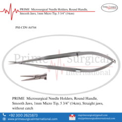 PRIME  Microsurgical Needle Holders, Round Handle, Smooth Jaws, 1mm Micro Tip, 5 3/4” (14cm)