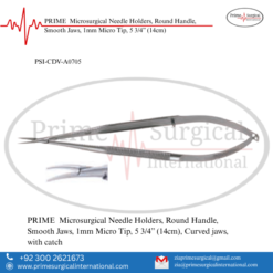 PRIME  Microsurgical Needle Holders, Round Handle, Smooth Jaws, 1mm Micro Tip, 5 3/4” (14cm)