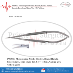 PRIME  Microsurgical Needle Holders, Round Handle, Smooth Jaws, 1mm Micro Tip, 5 3/4” (14cm)