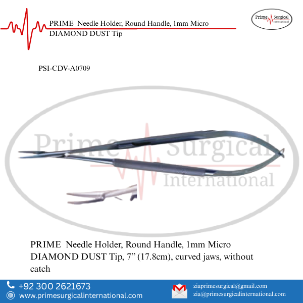 PRIME Needle Holder, Round Handle, 1mm Micro DIAMOND DUST Tip