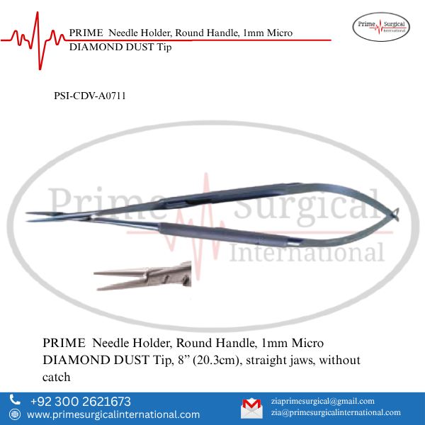 PRIME Needle Holder, Round Handle, 1mm Micro DIAMOND DUST Tip