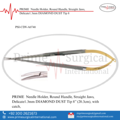 PRIME  Needle Holder, Round Handle, Straight Jaws, Delicate1.3mm DIAMOND DUST Tip 8