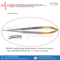 PRIME  Needle Holder, Round Handle, Straight Jaws, Delicate1.3mm DIAMOND DUST Tip 8