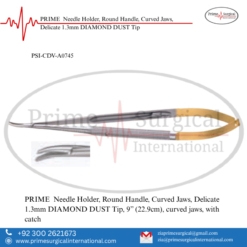 PRIME  Needle Holder, Round Handle, Curved Jaws, Delicate 1.3mm DIAMOND DUST Tip