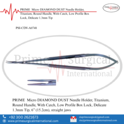 PRIME  Micro DIAMOND DUST Needle Holder, Titanium, Round Handle, With Catch, Low Profile Box Lock, Delicate 1.3mm Tip