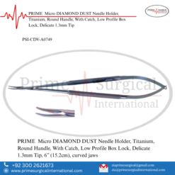 PRIME  Micro DIAMOND DUST Needle Holder, Titanium, Round Handle, With Catch, Low Profile Box Lock, Delicate 1.3mm Tip